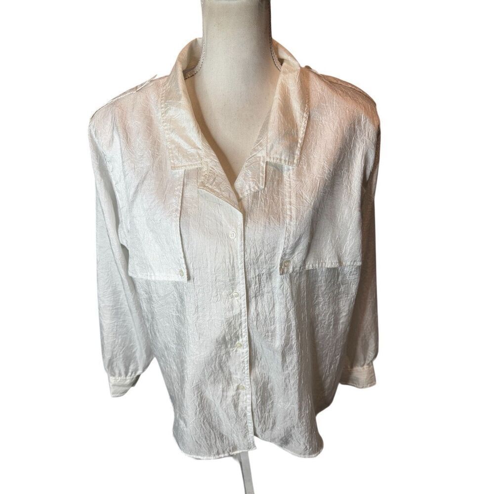 Vtg Diane Von Furstenberg White Pearl 1980s  Popover Blouse Sz 16 Designer